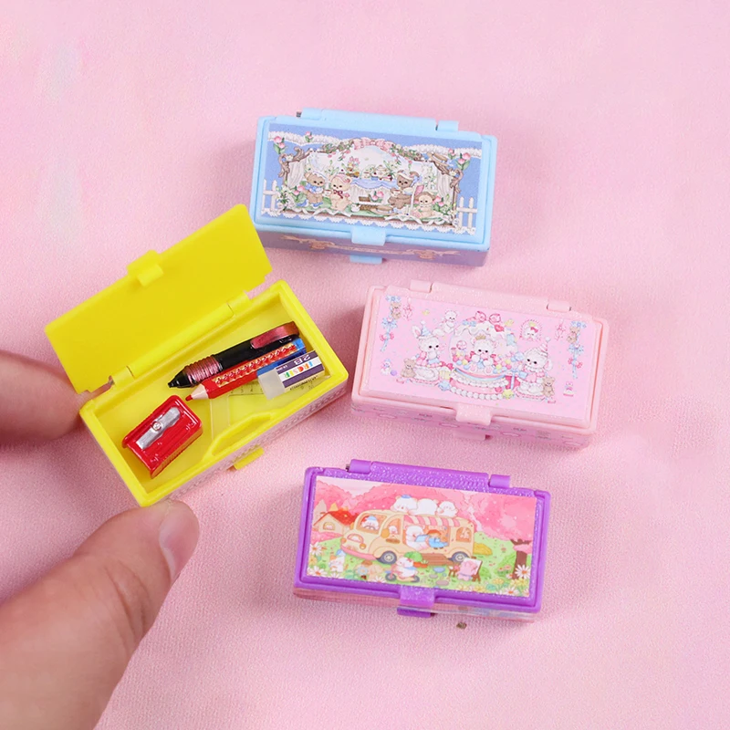 Dollhouse Miniature Stationery Pencil Case Organizer Box Stationery Boxes Pencil Box Model Simulated Scene Accessories Kid Toys