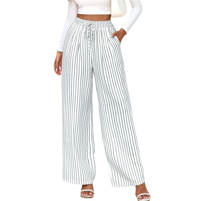 NEW-Women's Pants Elastic Waist Light Weight Palazzo Pants For Women Casual Lounge Wide Leg Pants Woman Black S