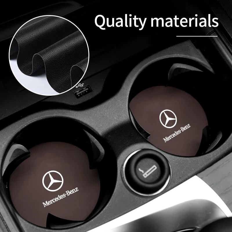 Car Coaster Leather Water Cup Holder Protective Pad For Mercedes Benz A C E Class W201 W210 W108 W204 W124 W177 C180 C200 C260