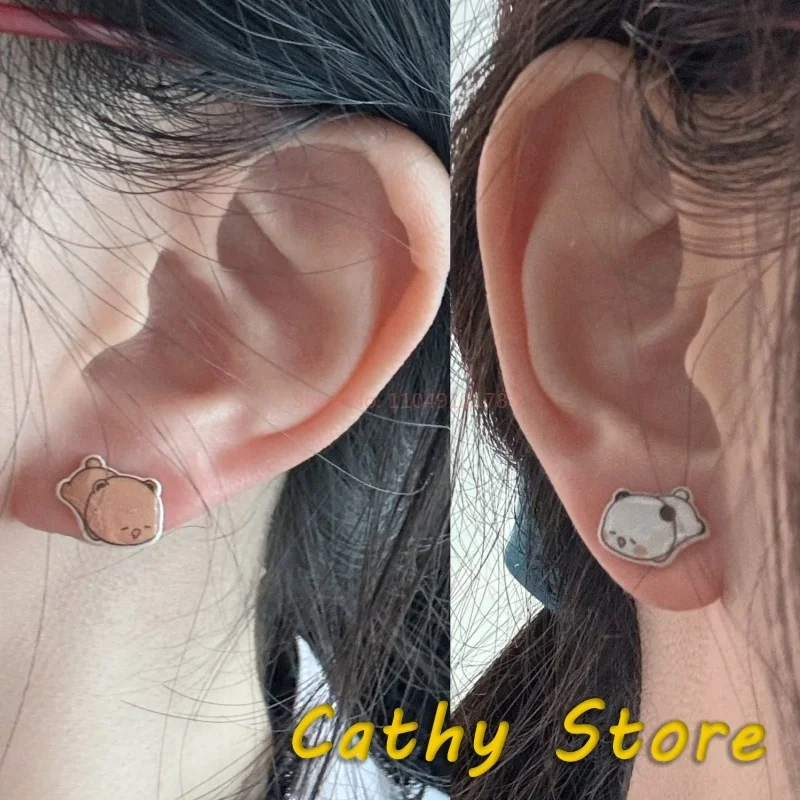 2025 Kawaii Małe Panda Bubu i Yier Srebrne Kolczyki Sztyfty Klipsy do Uszu Model Kreskówkowy Modny Trend Kolczyki Uroczy Prezent Urodzinowy