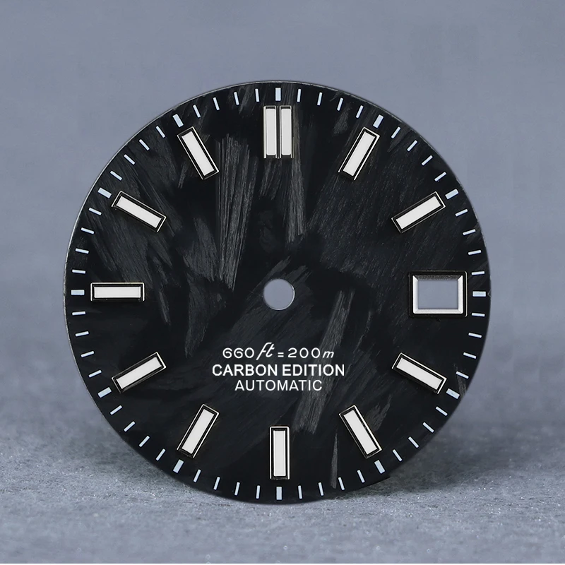 

Silve carbon fiber dial, 28.5 mm watch dial blue lume for NH35 Mod watch parts customization