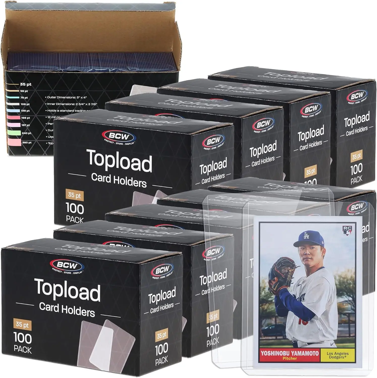 

1000 Pack 3x4 Standard Topload Card Holders, Rigid PVC Protectors for Trading Cards Up to 35pt