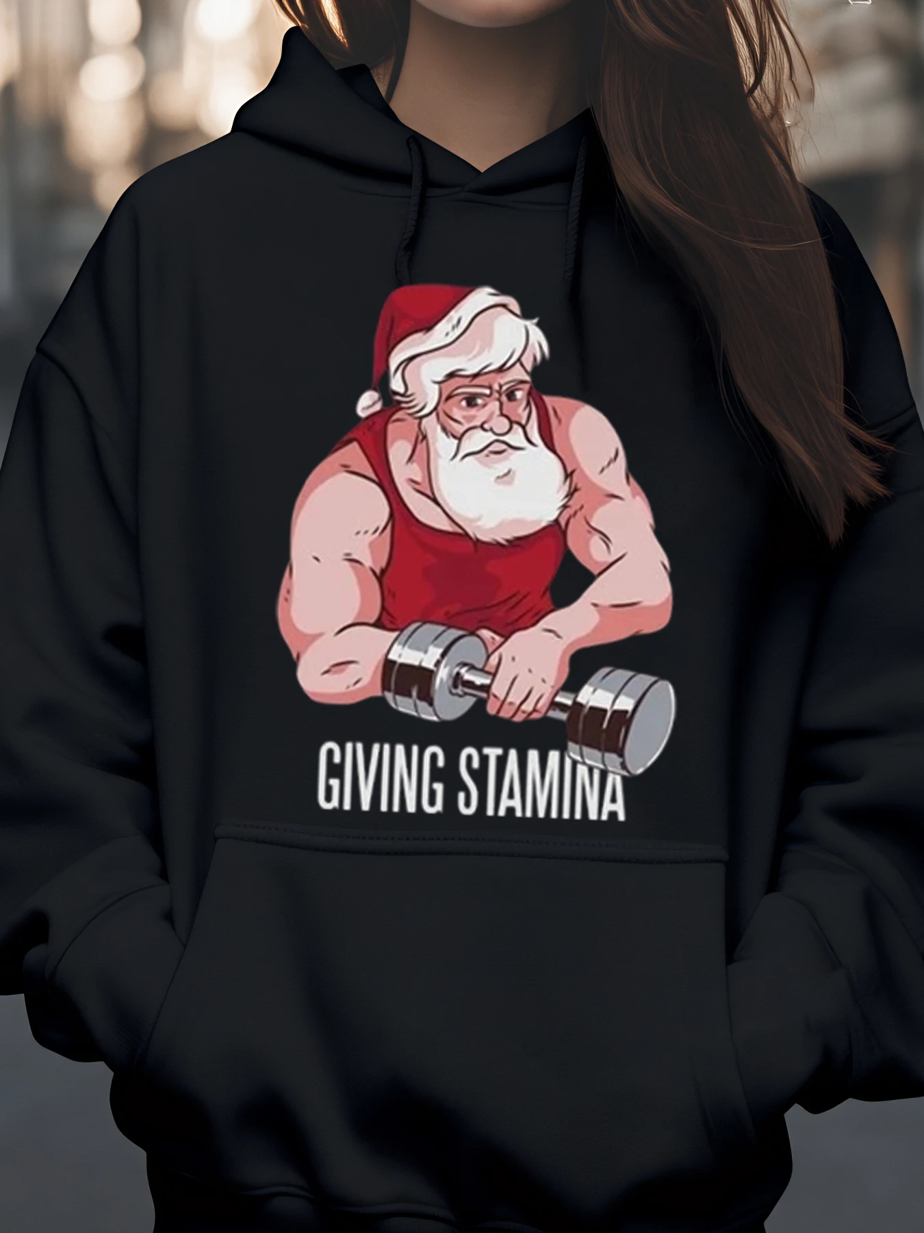 

Мягчная гантель Санта-Клауса, выносливая рождественская толстовка с капюшоном, праздничная одежда для тренировок, унисекс