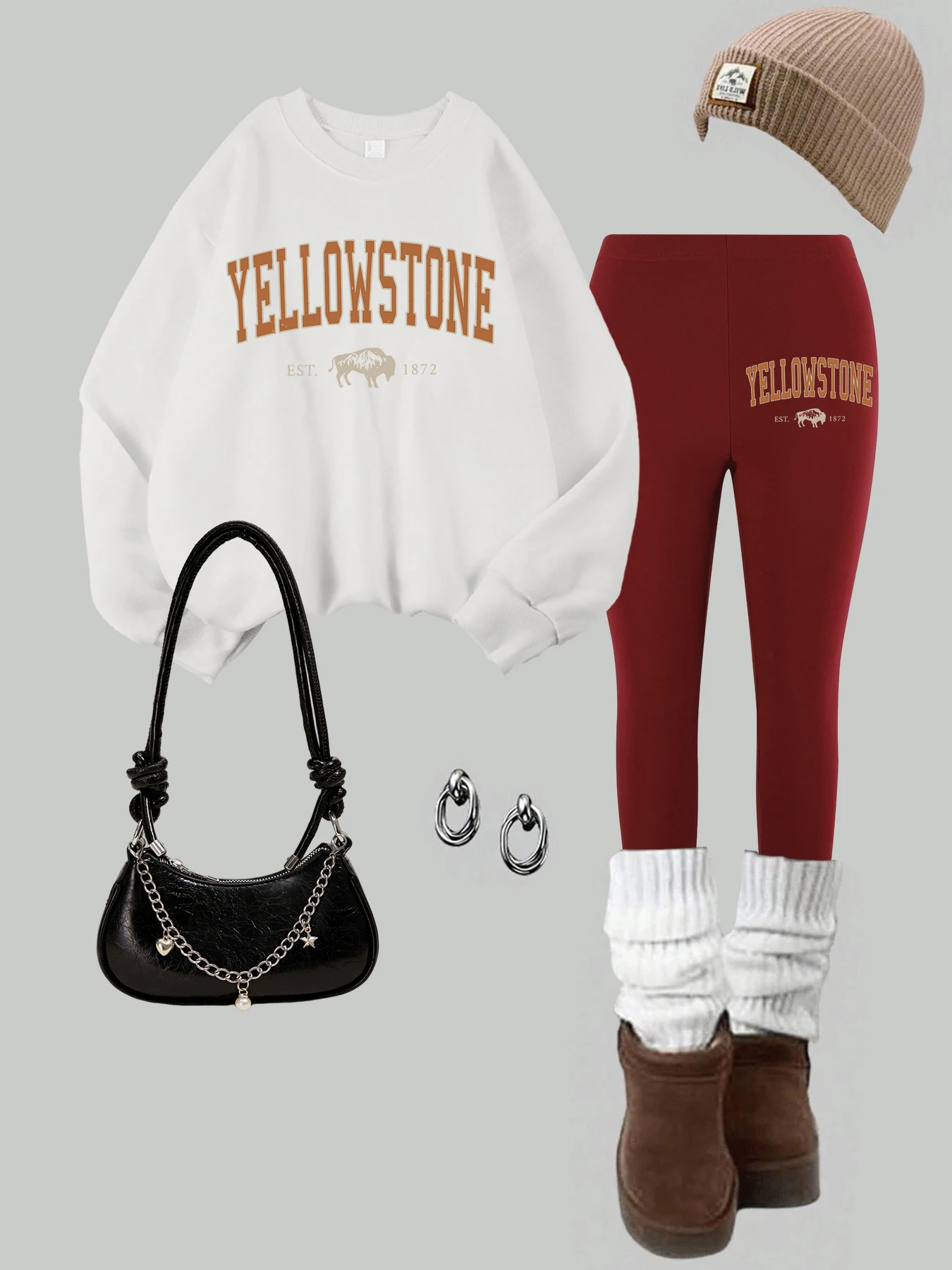 2 peça feminina yellowstone est.1872 gado impresso moletom leggings conjunto casual velo quente calças com capuz outono roupas femininas