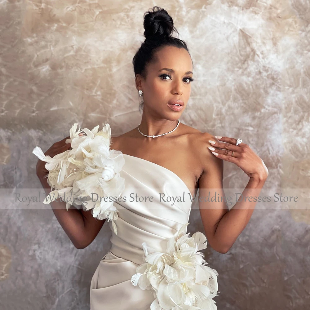 Luxury Wedding Dress Mini Feather One Shoulder Sleeveless Sheath Wedding Gowns for Women 2025 Bride Pleat Column Bridal Dresses
