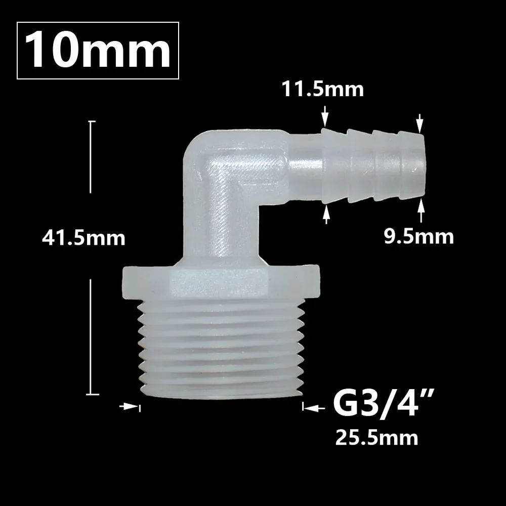 Mangueira Barb Connector Cotovelo com Rosca Macho, Acoplador De Acessórios De Plástico, 90 Graus, 6 8 10 11 12 14 16 18 19mm, 1/2 3/4\