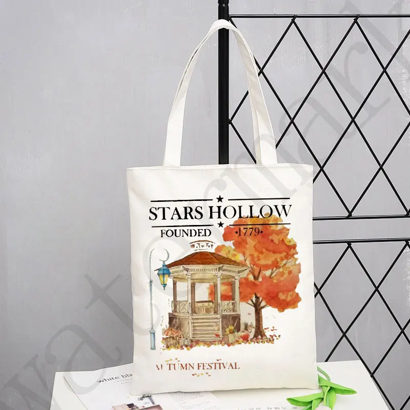 Stars Hollow Books Tote Bag T Womens Designer Tote Bags Linen Reusable Shopping Bag for Groceries Shoulder Bags for Lady Shopper