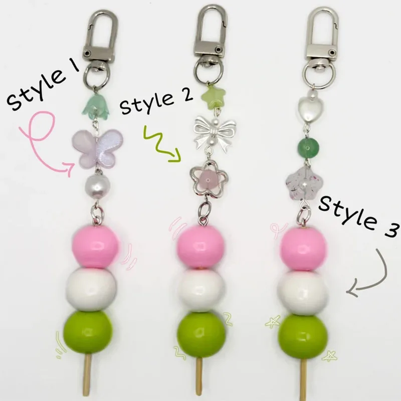 Kawaii Dango Keychains Handmade Beaded Y2K Jewelry