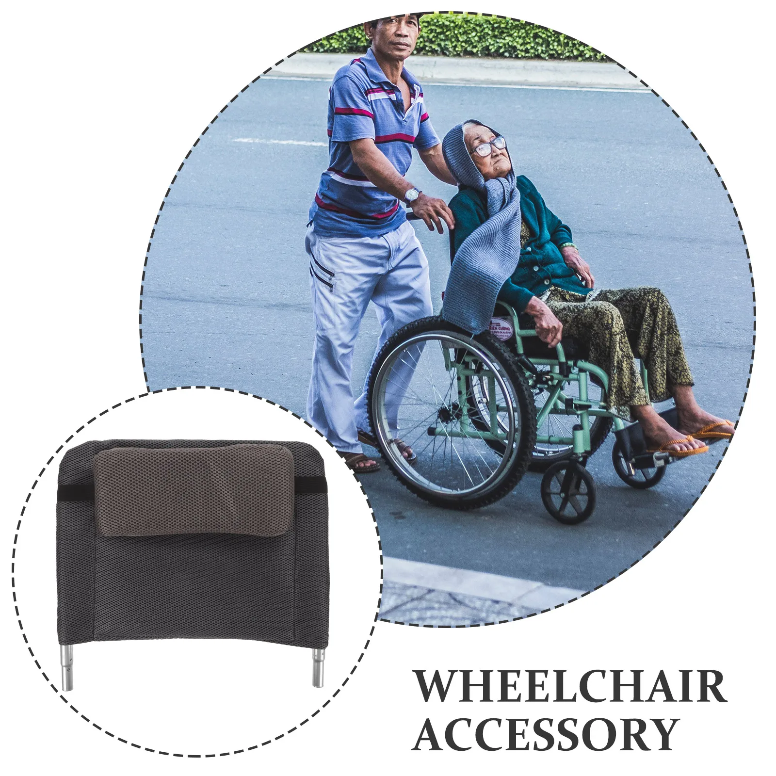 

Wheelchair Headrest Neck Support Comfort Pillow High Back Mesh Cloth Removable Straps Wheelchair Attachment Deck Chair