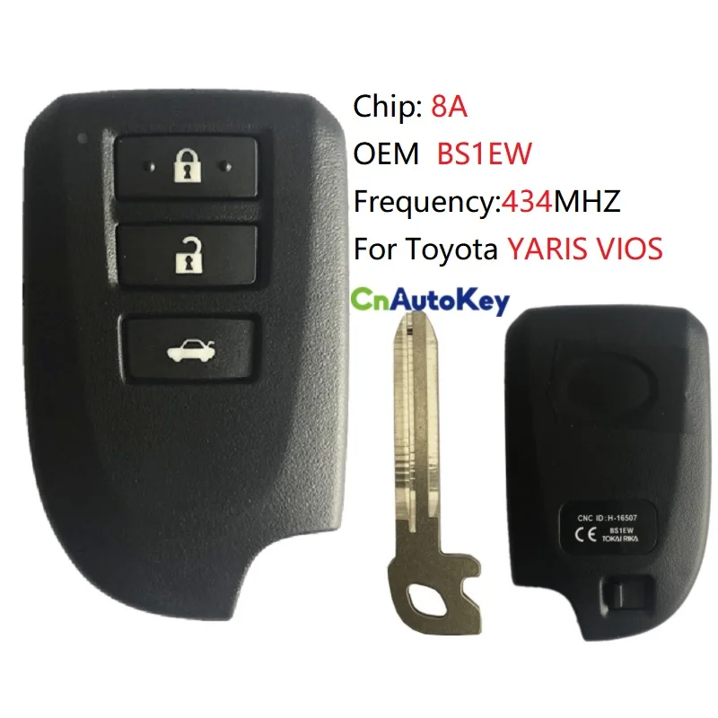 CN007139 ORIGINAL Model BS1EW Smart Key for Toyota Yaris Vios 3 Buttons 434MHz Texas 128-bit AES Chip Keyless GO