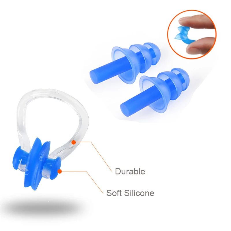 دائم مقاوم للماء سيليكون السباحة الأذن المقابس مشبك الأنف مجموعة سدادة الأذن لركوب الأمواج والغوص وتعلم ملحقات حمام السباحة #2