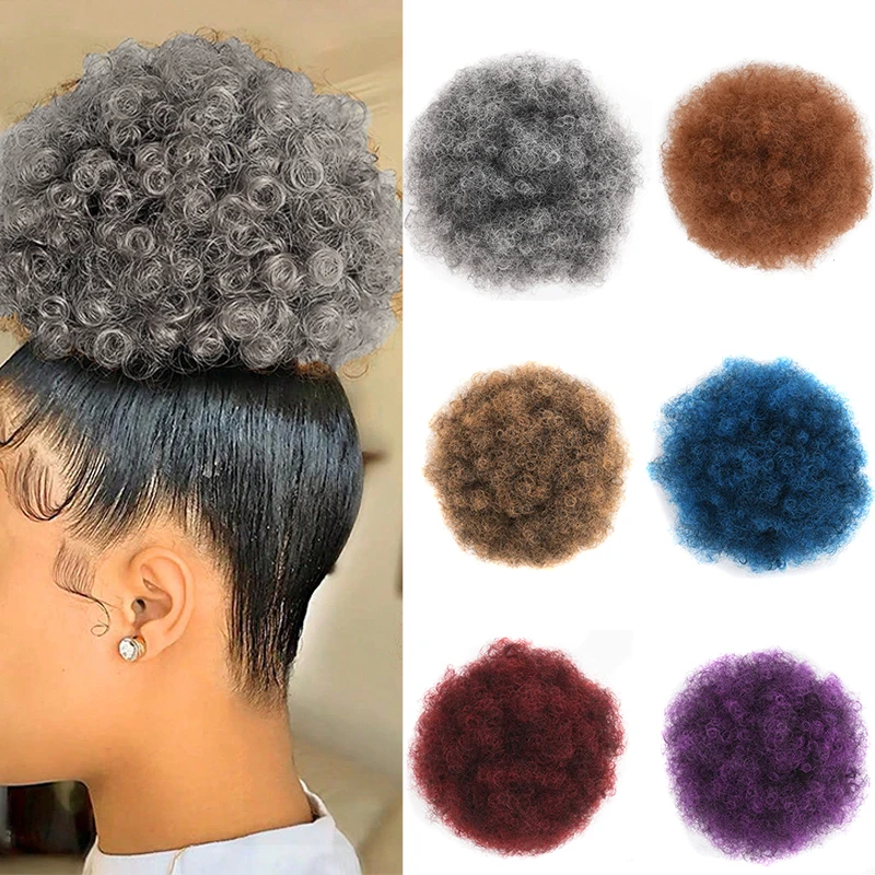 

Afro Puff Curly Hair Bun Ponytail Short Kinky Curly Drawstring Pony Tail Clip in Hair Extension Synthetic Blonde Fibre Fake Hair