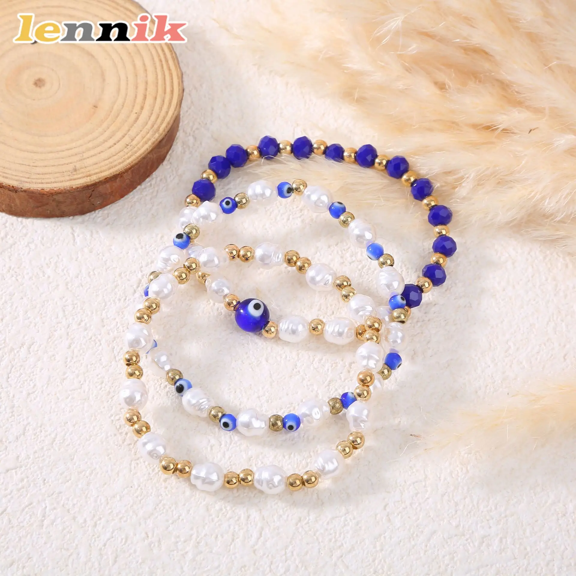 LENNIK Neues Evil Eye-Armband-Set – Emaille türkische blaue Augenperlen, Schnur-Design, Glücksbringer-Schmuck für den täglichen Gebrauch, limitiertes Angebot