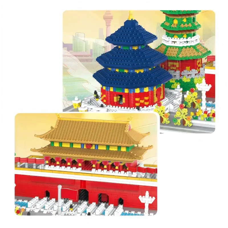 Chinese‑Style Architecture Building Bricks, Multi‑landmark Layout, DIY Model, Table Decor, Ideal Gift For Relatives & Friends.
