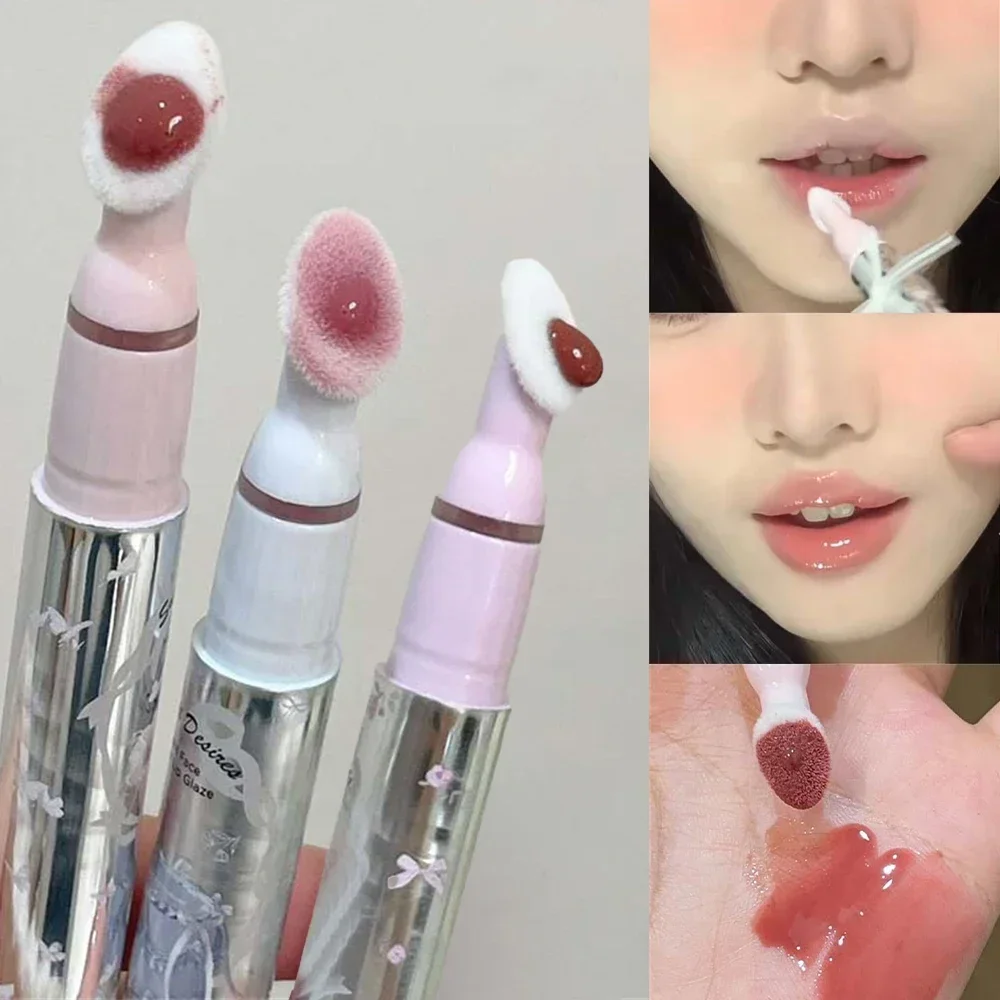 Sponge Head Mirror Glass Lip Gloss Jelly Hydrating Liquid Lipstick Lasting Moisturizing Lip Oil Waterproof Not Greasy Lip Makeup