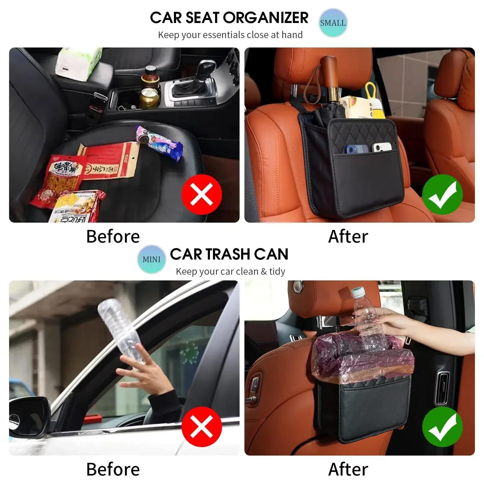 Picture 5: Multi-functional car seat back storage bag Leather storage bag Garbage bag Storage bag Garbage can storage for most models