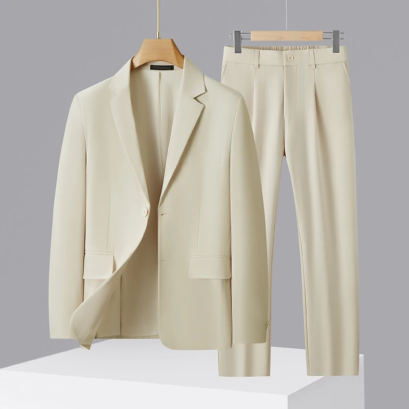 2025 Hoogwaardige lente en herfst herenmodieuze, stijlvolle, veelzijdige en trendy dunne business casual set Tweedelige set
