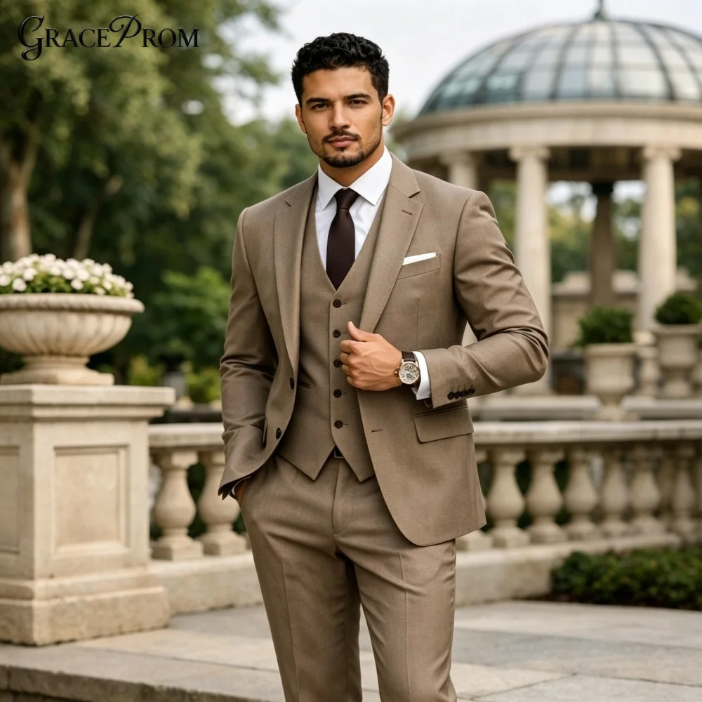 Elegant 3PCS Men Tuxedo Single Breasted Vest Pants Set 2027 Notched Slim Fit Groom Suit For Wedding Formal Event Made to Measure