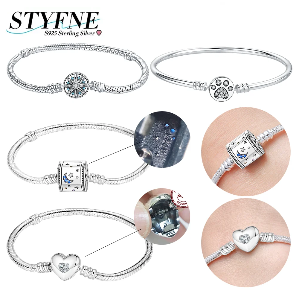 

Новый браслет из серебра 925 пробы может вращаться браслет со звездой, простой браслет «Любовь», 17-20 см для женщин, универсальные вечерние свадебные украшения, подарок