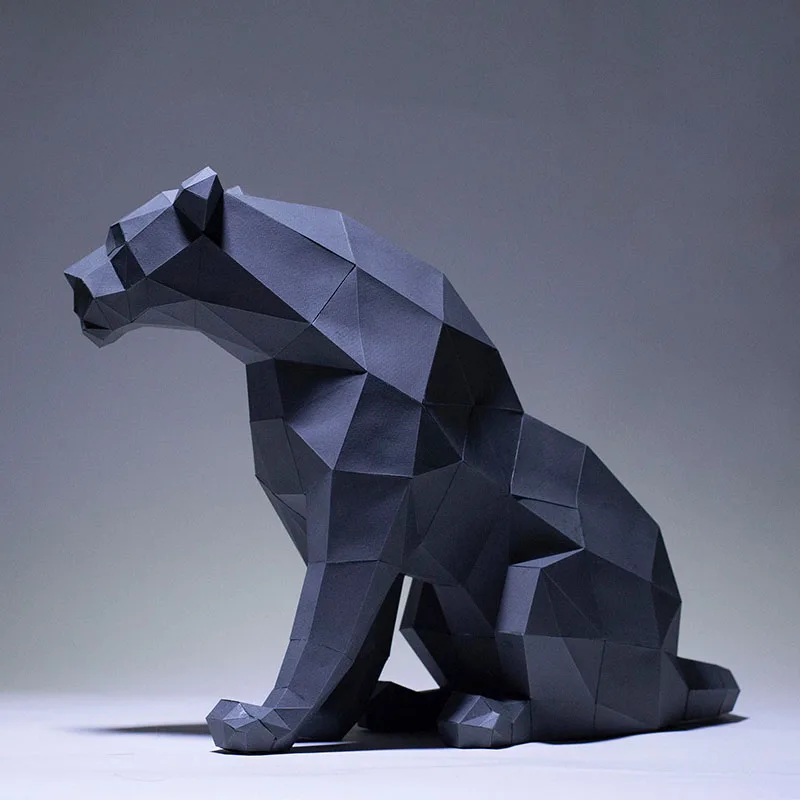 Black Panther Paper Model Home Room Ornaments DIY Origami 3D Geometric Papercraft Hallway Decor Sculpture Props Handmade Puzzles