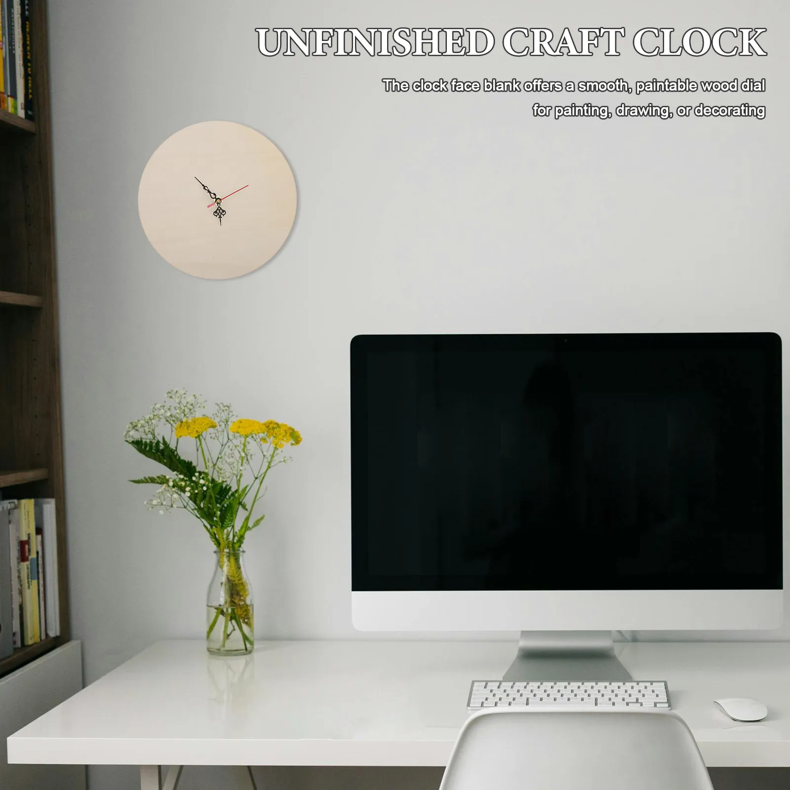 Unfinished Wooden Clock Face DIY Craft Kit Round Blank Dial 10 Inch for Painting Decorating Learning Time Recognition Wall Desk