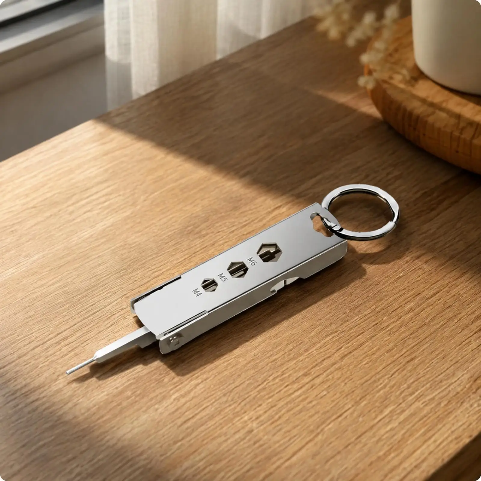 EDC Keychain Multitool Stainless Steel with SIM Pin Ejector Nail File Bottle Opener for Phone Repair and Package Opening