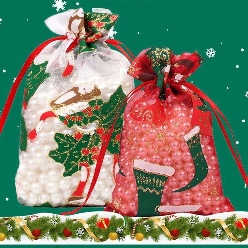 10 sacchetti organza Natale, regali caramelle, sacchetti trasparenti, gioielli, festa nozze, trasporto goccia