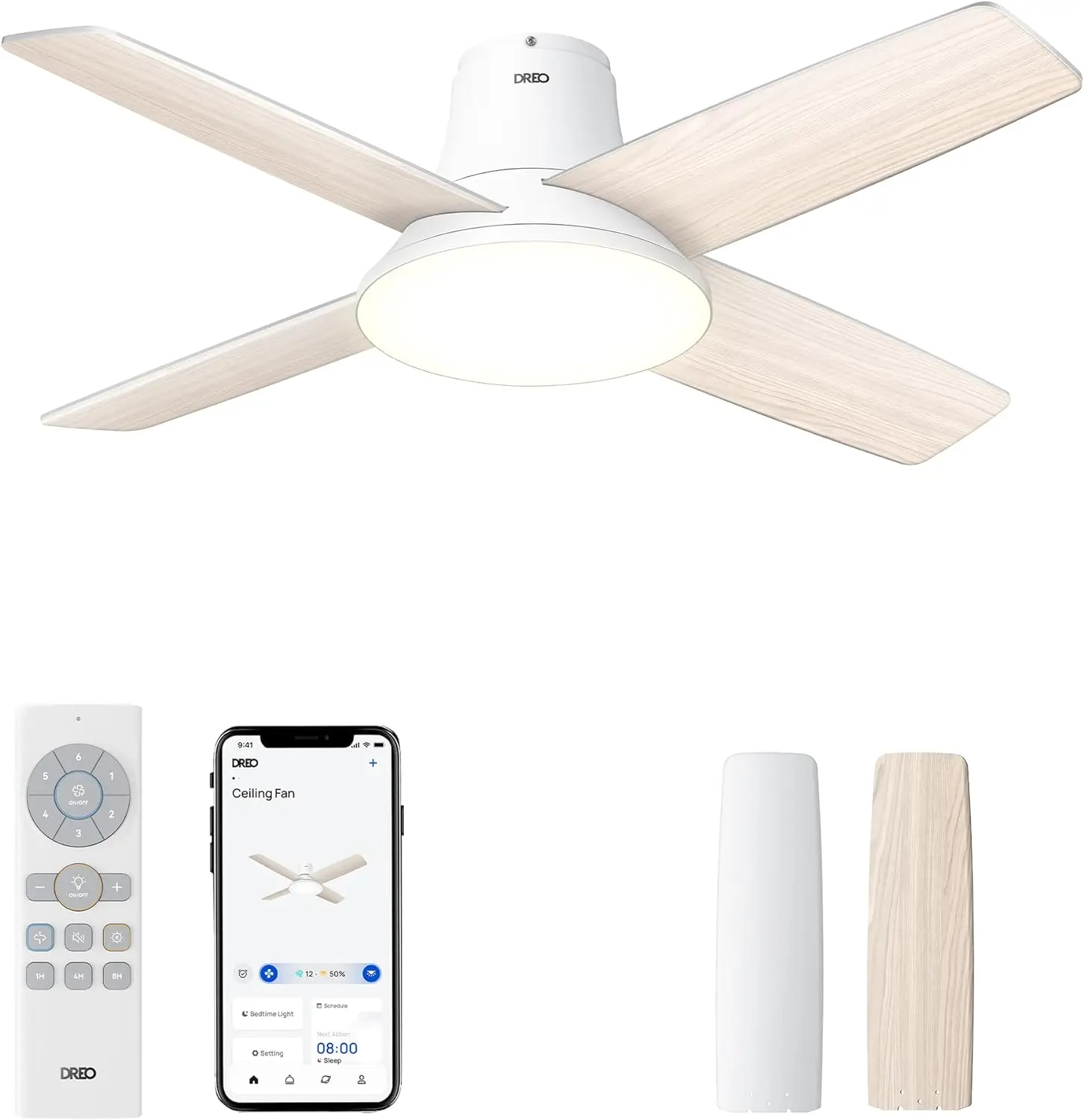 Dreo Smart Ceiling Fans with Lights and Remote, 12 Speeds & 3 Fan Modes, Quiet DC Motor, Easy to Install, Dimmable LED Ceiling