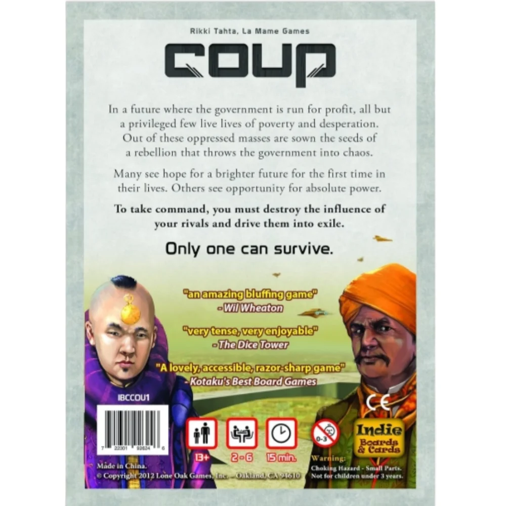 Coup - A fast, fun bluff party game for 2-6 players. Perfect for family game night with teens or friends. Can You Get Rid of the