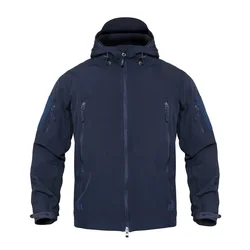 Chaqueta impermeable para hombre, cortavientos con capucha y pantalones, abrigo táctico del ejército, forro polar cálido, azul marino, suave, para exteriores, Invierno