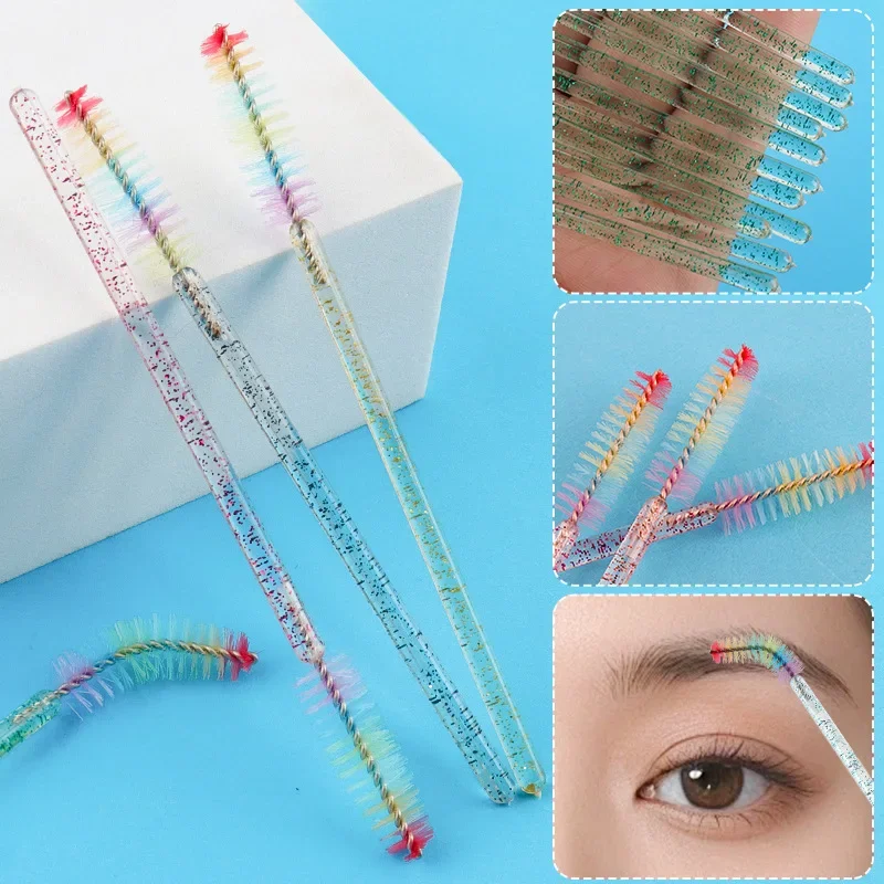 50pcs Disposable Crystal Eyelash Brush Eyebrow Lifting Comb Spoolie Brushes Mascara Wands Applicator Lash Extension Makeup Tool
