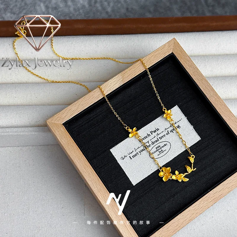 

Zylax Jewelry Luxury 24K 9999 Pure Gold real gold Niche Design Sense Flower Collarbone Necklace Exquisite Women's Necklace