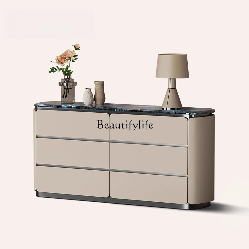 

Italian Minimalist Marble Wall-Mounted Integrated Storage Cabinet Floor-Standing High-End Luxury Solid Wood Storage Cabinet