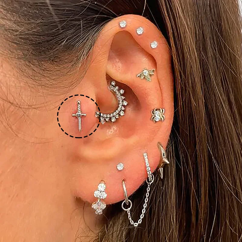 1pc Mini Y2k Shaped Screw Back Helix Daith Earrings for Women Ear Cartilage Pierced Earings Fashion Jewelry CC170