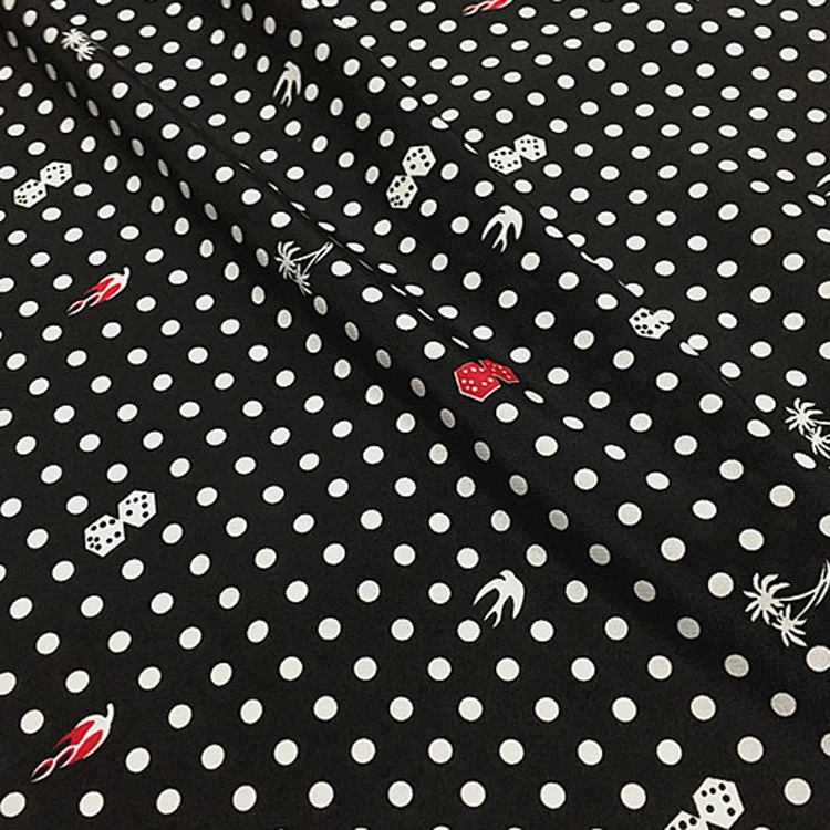 Fashion white polka dot print on black 100% pure mulberry silk crepe de chine fabric 138cm width for girl,SCDC1432