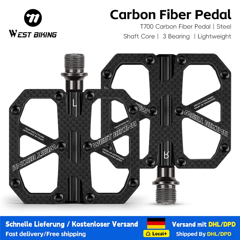 WEST BIKING Ultraleichte T700 Carbonfaser-Fahrradpedale MTB Rennrad 3 Lager Fahrradpedale Leichtgewichtige Mountainbike-Teile