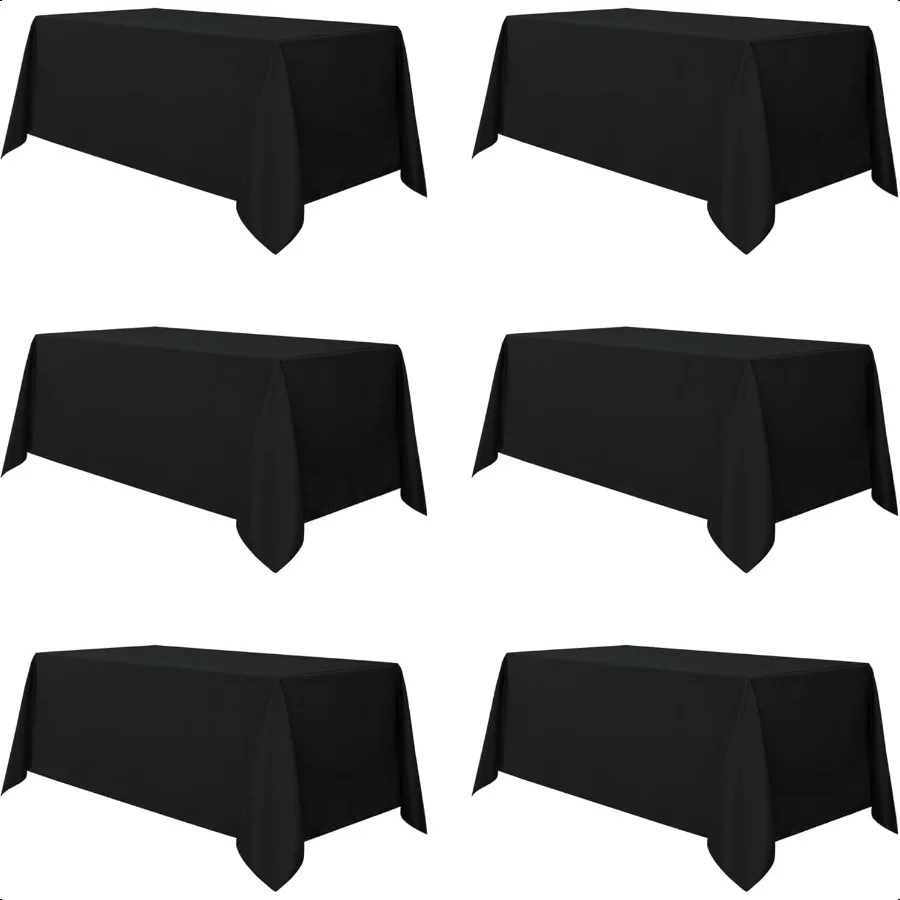 

6 Pack Black Tablecloth 90 x 156 Inch Rec Table Cloth for 8 Feet Tables Stain and Wrinkle Resistant Washable Polyester Table Co