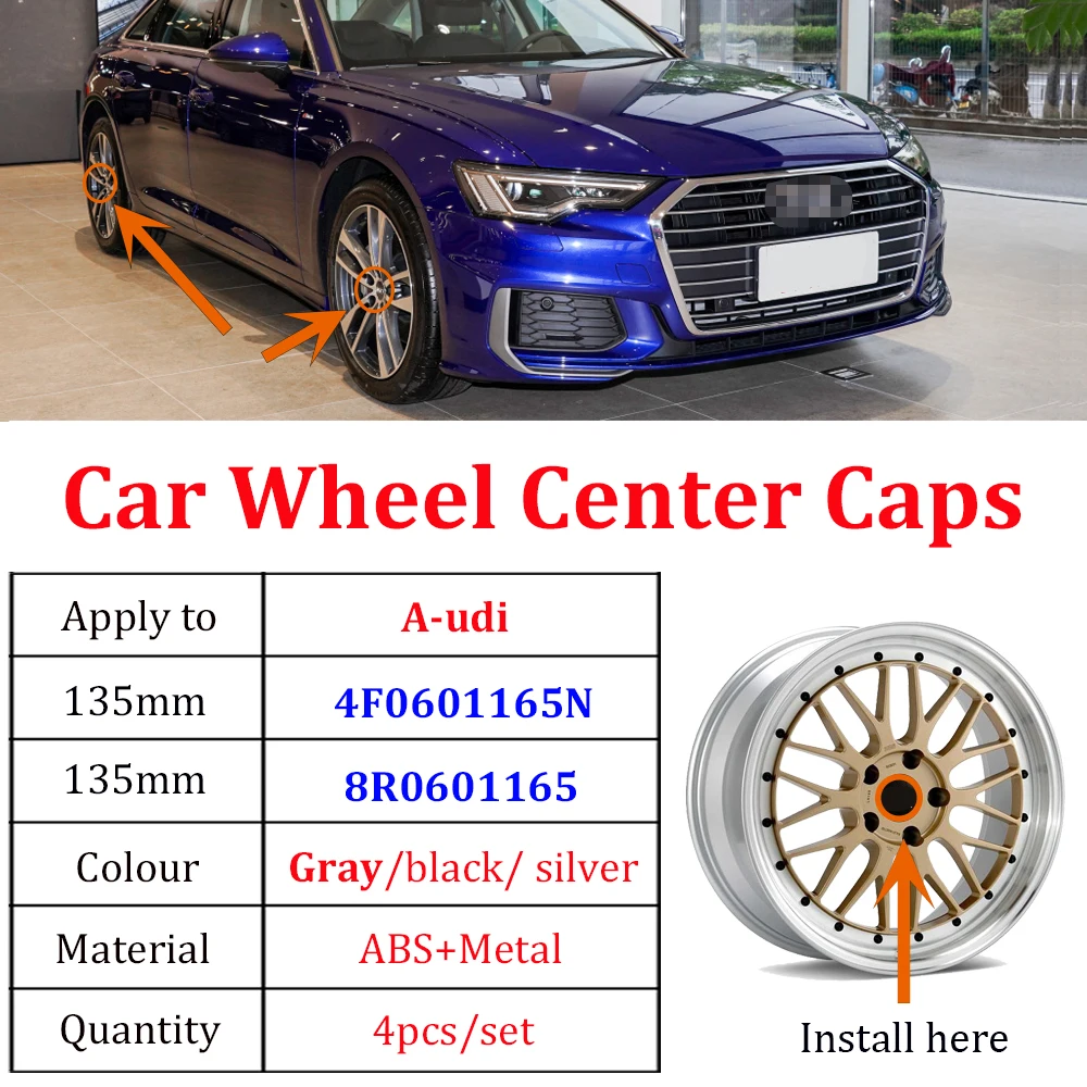 4pcs 135MM Car Wheel Center Cap Hub Covers Badge 8R0601165 4F0601165N For A3 A4 A5 A6 A7 A8 S4 S6 Q3 Q5 Q7 TT B5 B6