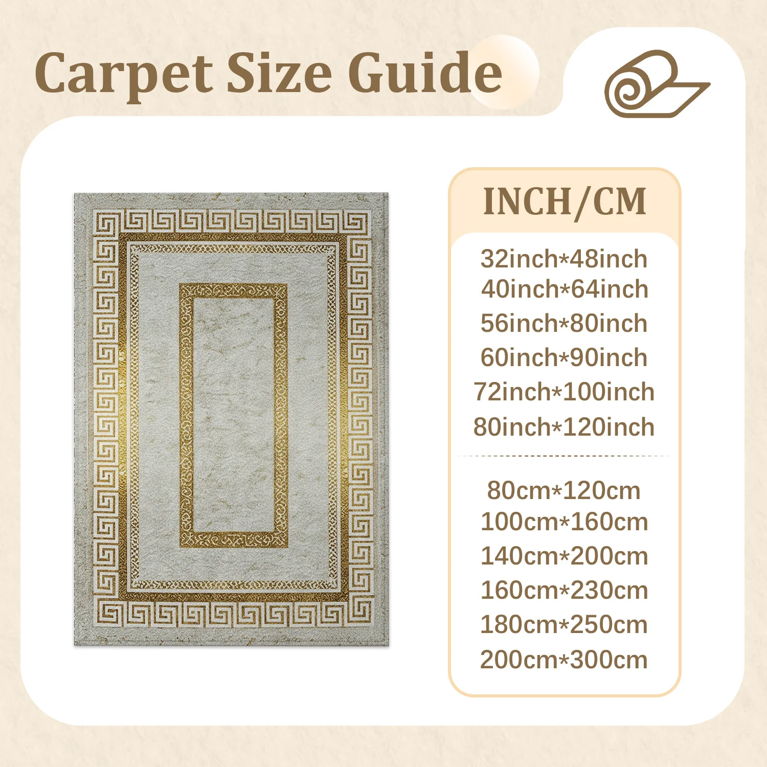 Large Indoor Area Rug, Soft Velvet Low Pile Non-Slip Dotted Backing, Machine Washable Greek Key Border Rug, Light Gray with Gold Trim for Living Room, Bedroom, Entryway