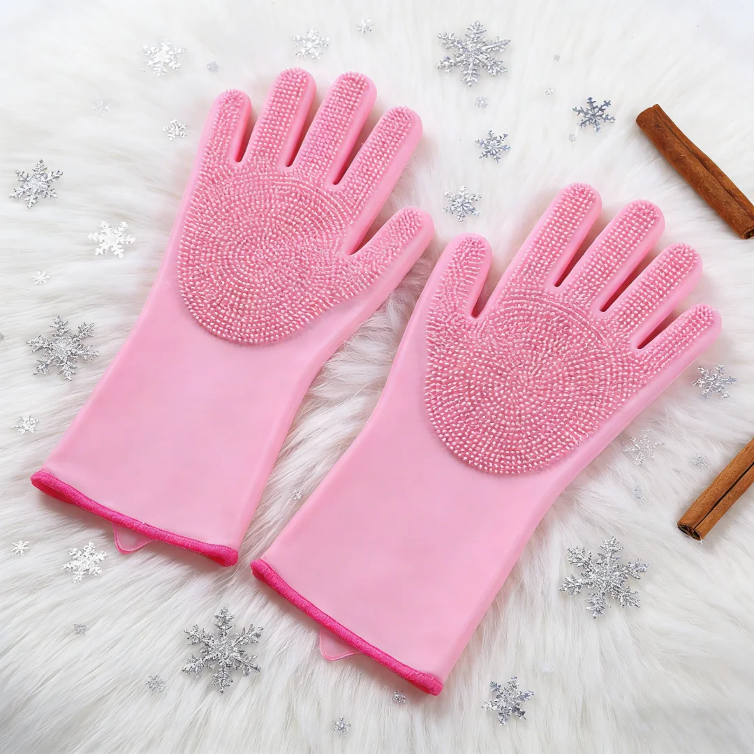 Household Cleaning Gloves, Pink & Durable for Chores. Protects Hands, 17cm, Reusable