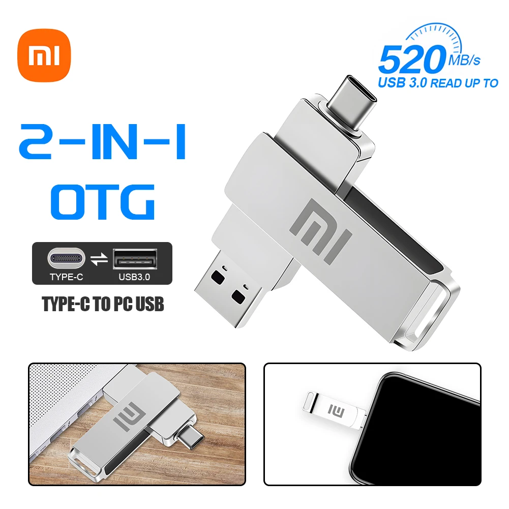 Xiaomi 64TB 2TB USB Flash Drive Metal USB 3.2 Pen Drive Key 1TB 512GB Type C High Speed Pendrive Mini Flash Drive For Phone PC