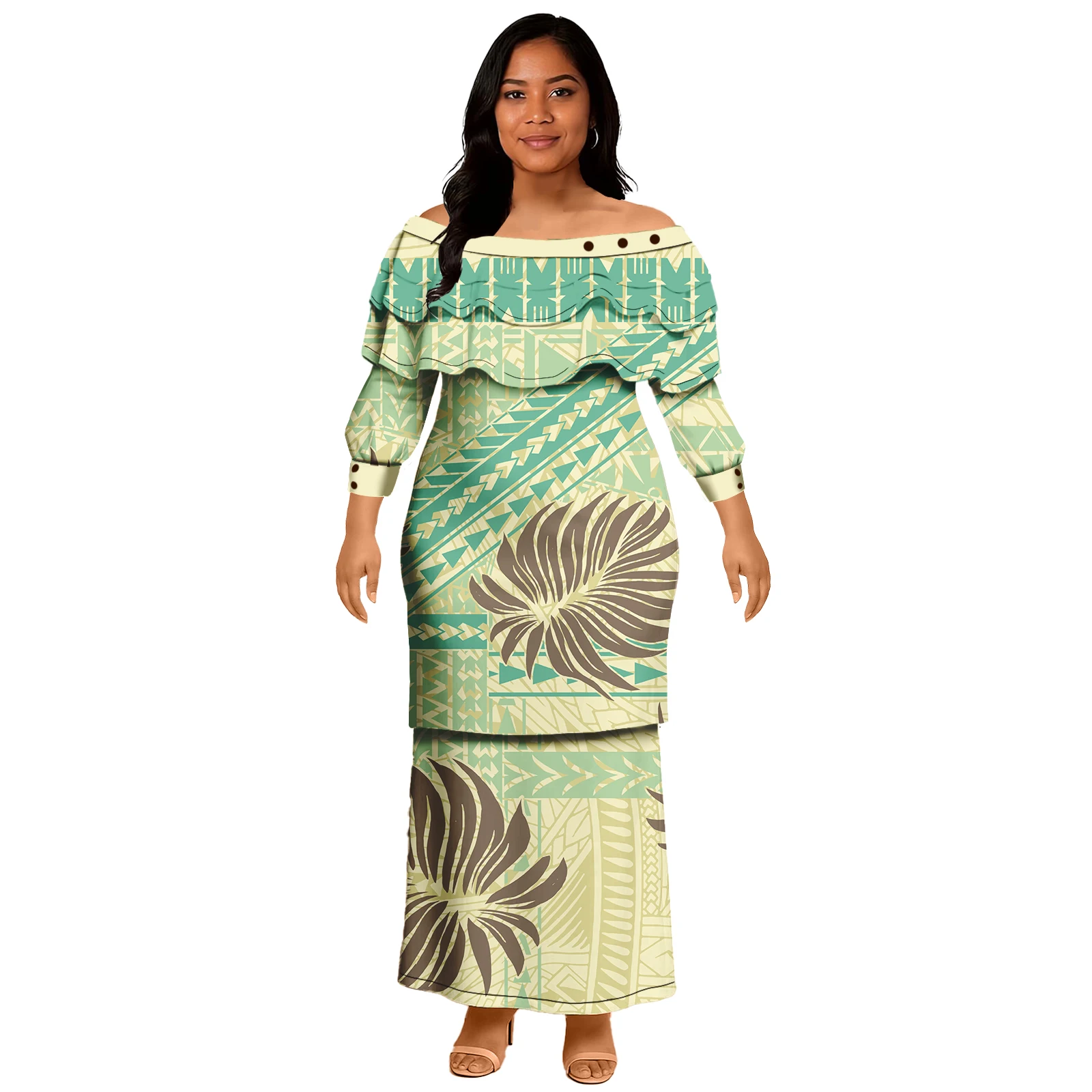 เกาะสไตล์ 2 ชิ้นชุดชุดยาวผู้หญิง Maxi Casual Samoa Tribal พิมพ์ Puletasi ผู้หญิงสุภาพสตรีฤดูร้อนผู้หญิงชุด
