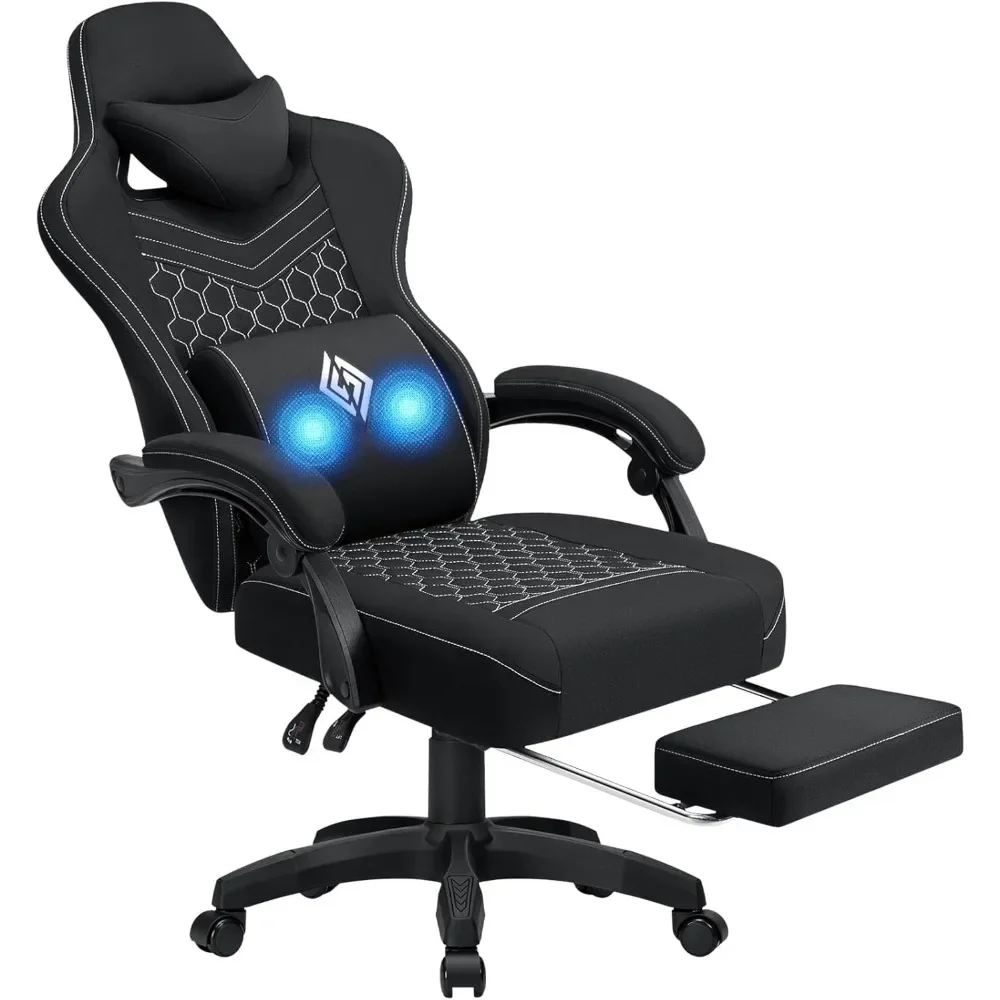 

Gaming Chair Computer Chair Fabric with Pocket Spring Cushion Massage Game Chair with Footrest Ergonomic Gamer