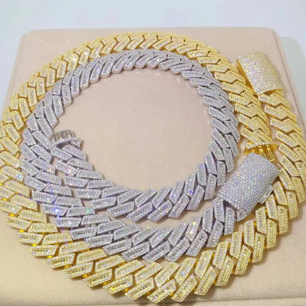 Luxury Most Selling Moissanite Cuban Chain with Silver Gold Finish Hip Hop Necklace Available at Good Price.