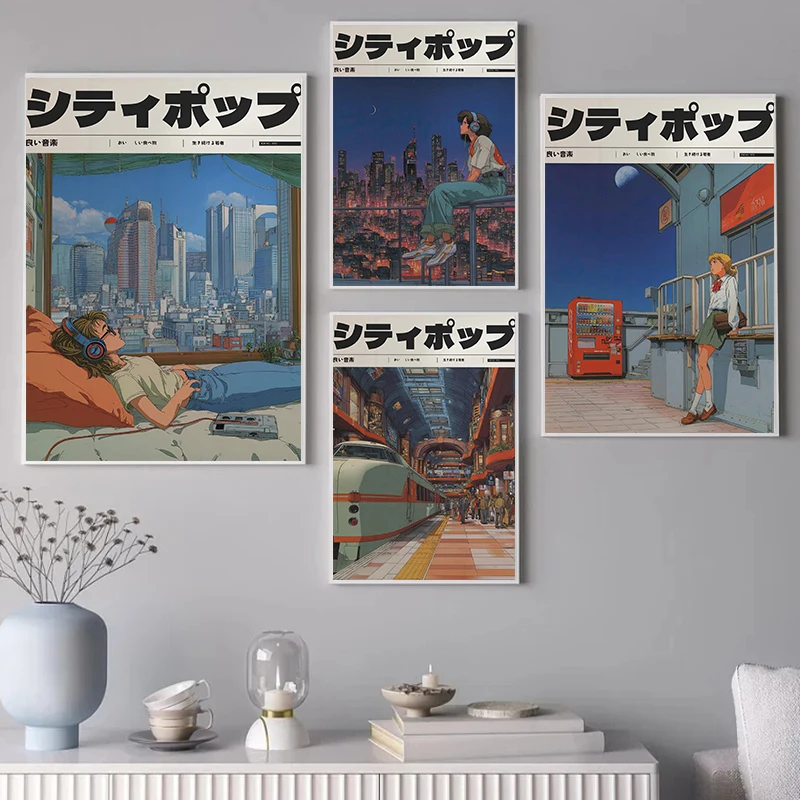 Retro Japanese Style Y2K Anime 90's Aesthetic Steam Wave Posters Prints Canvas Painting Wall Art Picture Living Room Home Decor