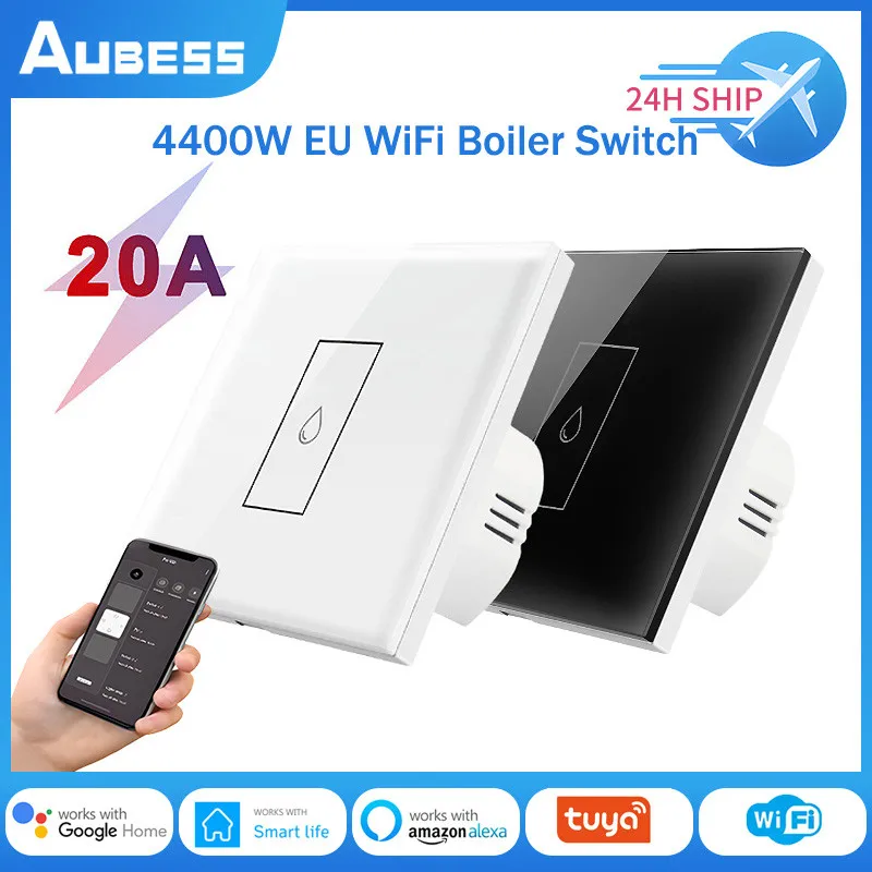 Aubess 20A EU WiFi Boiler Switch 4400W Water Heater Switch Timer Voice Control Works With Google Home Alexa Tuya Smart Life App