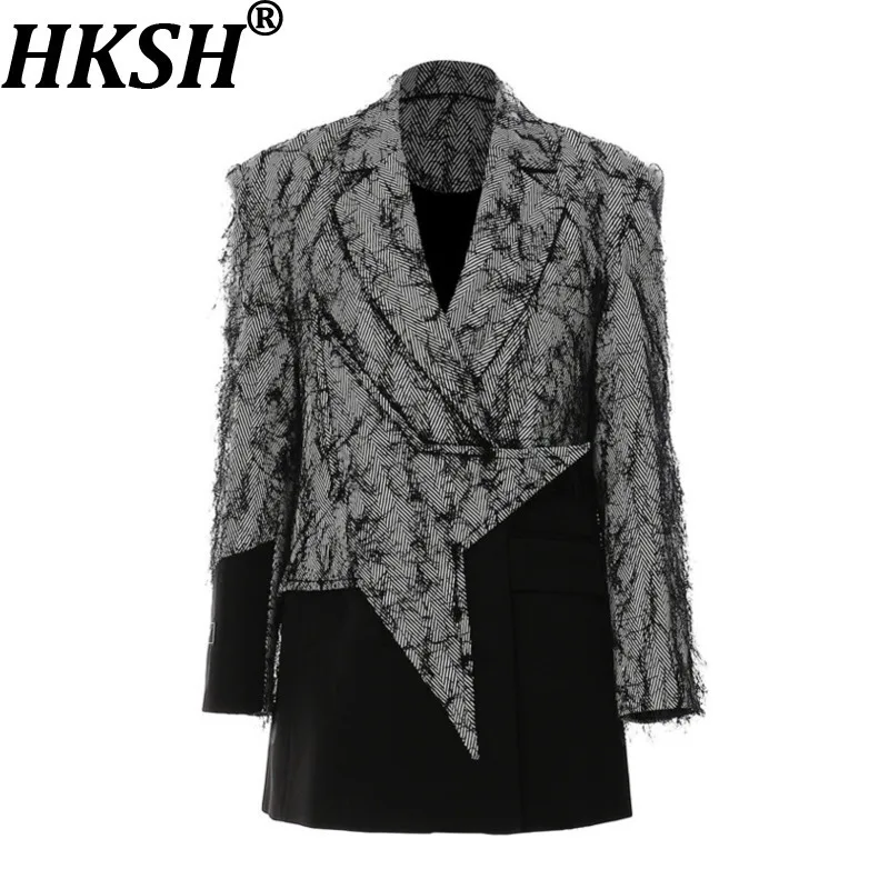 

HKSH осенний новый женский шикарный пиджак асимметричный дизайн в стиле пэчворк контрастного цвета индивидуальные уличные повседневные пальто прилива HK10668