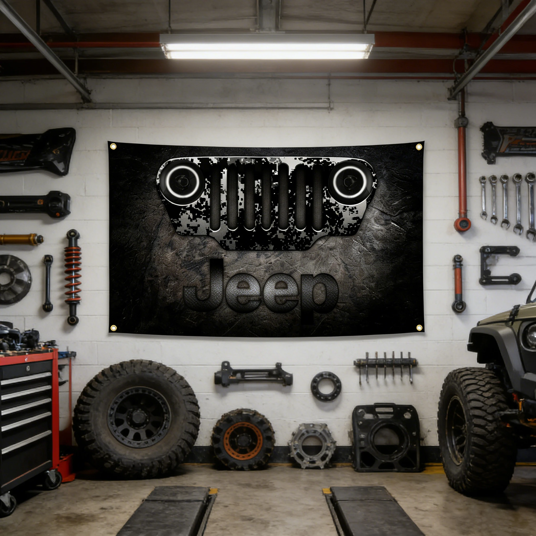 Jeep Off-Road Grille Flag 3x5 Ft Polyester Banner With Brass Grommets For Garage Off-Road Decor