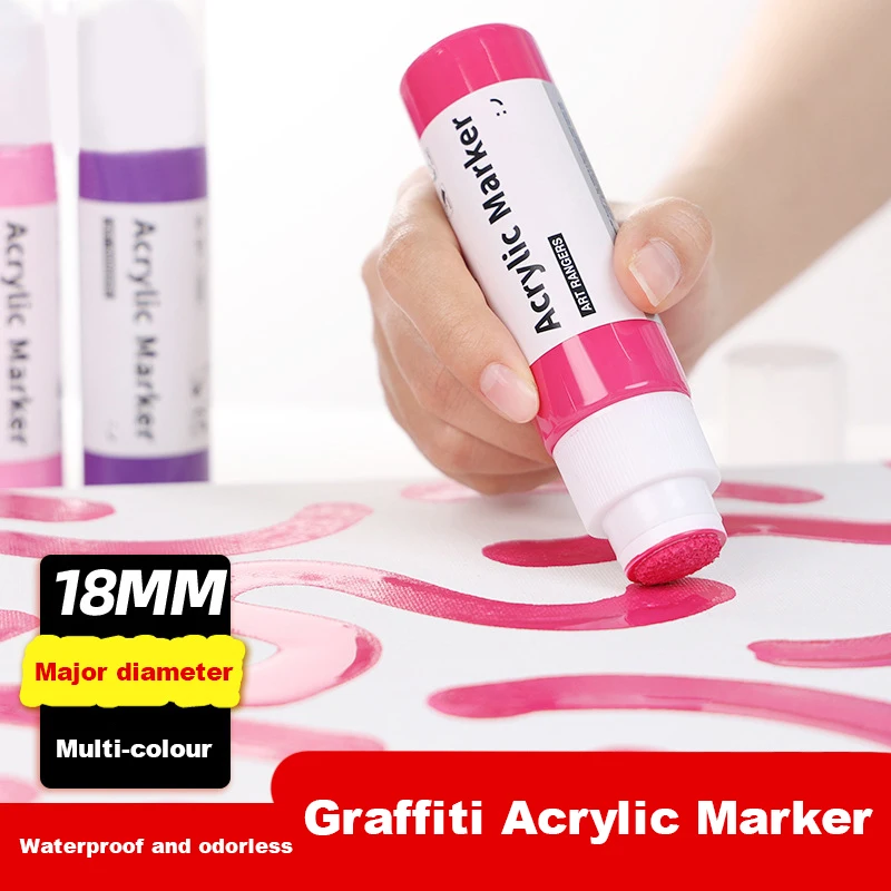 6Colors 18mm Wide Acrylic Markers Permanent 60ml Mop Graffiti Paint Marker Sketching Art Markers Pen Drawing School Art Supplies