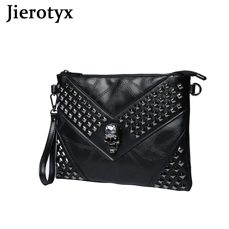 JIETOTYX Teens Girls Coin Goth Purse Wrist Strap Pouch Skull Wallets Women Small Handbags with Wristlet Zip Rivet Shoulder Bags